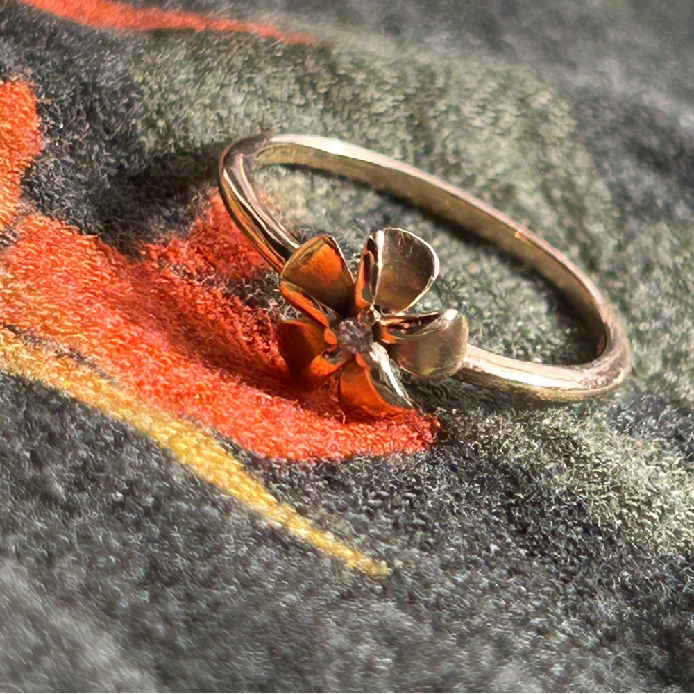 14k Plumeria and Diamond Flower Ring
